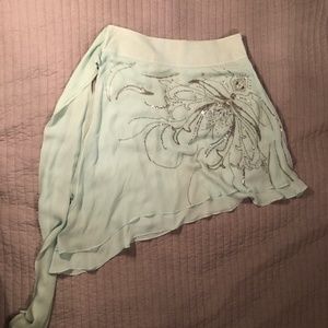 100% Silk Teal Asymmetric Skirt